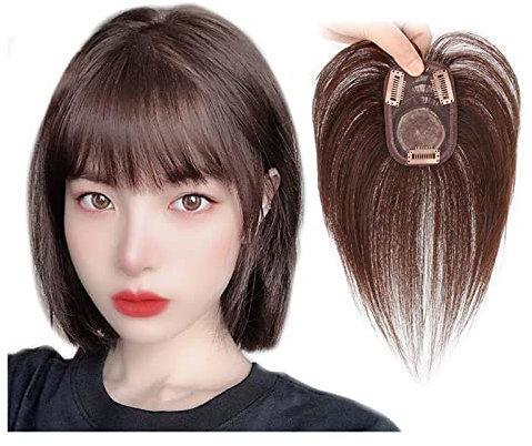 Braune Haar-Topper for Frauen 100 % Echtes Echthaar Top-Haarteile 7 X 10 Cm Clip-In-Topper Auf Seidenbasis, 15/20/25 Cm Gerade Perücken for Dünner Werdendes Haar, Haarausfall, Graues Haar ( Size : 25c
