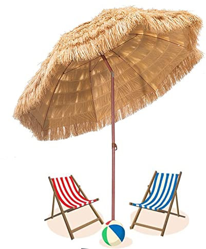 2m/7ft Bärbart Hawaiian Halmparaply, Tippbart Utomhus Strandparaply, Terrassparaply, Trädgårdsparaply, 8 Ribbor, Ingen Bas