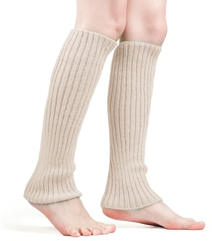 Benvärmare, Mjuka Benvärmare 80-tal Mode Ribbade Benvärmare Elastic Benvärmare Flickor 80-tal för Cosplay Dräkt Jul Fest Sport Yoga (Ljusbeige)