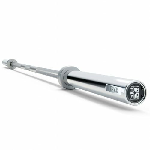 Trym Olympia Langhantelstange - 220cm, 20kg, 50mm, Gerändelt, 29mm Griffdurchmesser, bis 680 kg Belastbar, Legierter Stahl, Chrom - Langhantel, Hantelstange für Powerlifting, Krafttraining, Kreuzheben