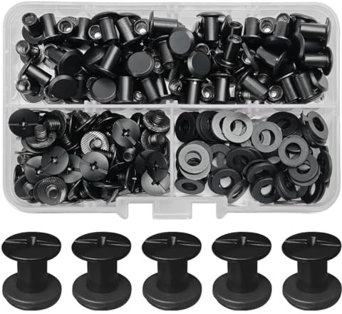 SHSMPXOY 80 uppsättningar Chicago bokskruvar rostfritt stål M5 x 8 mm Chicago-skruvar bokbindningsskruvar skruvnitar för läder, väskor, böcker, halsband, ryggsäckar, hundkoppel (matt svart)