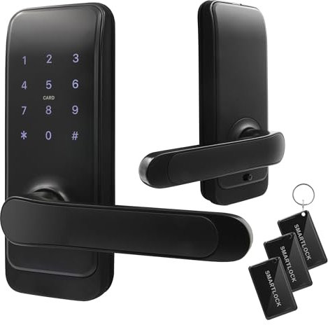 EURA ELH-51H4 Serratura di porta intelligente con maniglia Serratura di codice 13.56MHz Lettore di prossimità IP65 Spaziosa di sicurezza universale Nero