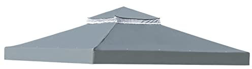 10x10FT Double Tier Gazebo Canopy Top Replacement Waterproof Garden Pavilion Cover with Air Vent for Outdoor Grill Shelter Light Grey