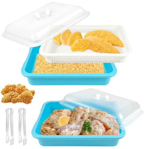 KKONHII Batter Bowl with Lid 2 Pack Mess Free Breading Flour Shaker Container Marinating Container Batter Sifter Breader Box Great for Fried Fish Fried Chicken Onion Rings Wings & More BPA Free