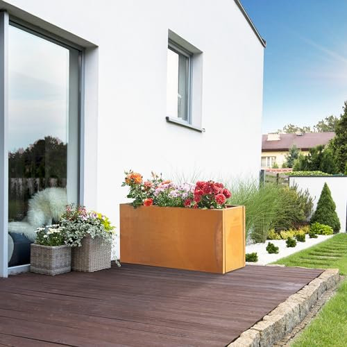 casa.pro Jardinera Vaargel Macetero Alto Rectangular Jardinera Exterior Grande para Terraza Jardín Balcón Patio Acero Corten 40 x 80 x 30 cm - Marrón Óxido