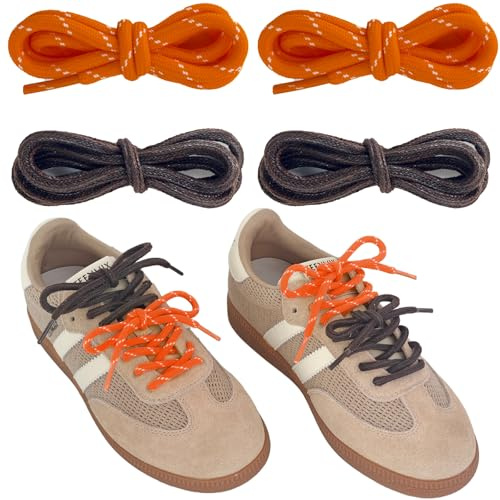 UamGlsob Set de 4 Lacets Multicolores, Ronds, Cuir et Plats (2-Orange)