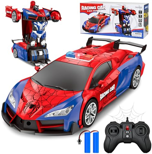 PATEMZON Coche RC Transformers, 2.4 GHz Coche Teledirigido Juguetes Spider con Luz y Sonido, Coche RC Robot con Transformación en un Clic & Rotación de 360°, Regalo para Niños y Niñas de 3+ Años
