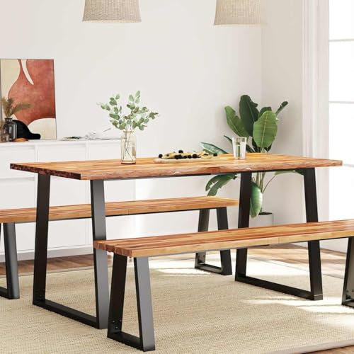 Teenpull Tavolo da pranzo con bordo dell'albero, 160 x 80 x 75 cm, legno massiccio di acacia, robusto mobile per cucina e soggiorno, design moderno