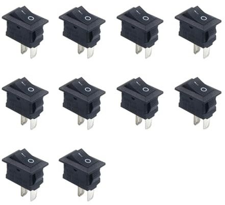 10 stycken mini vippströmbrytare, rektangulär infälld liten elektronisk strömbrytare snabb anslutning, vattentät enkel installation, svart rektangel 2 stift på/av