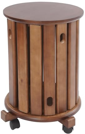 HUSPOO Juego de taburetes apilables 4 en 1 de 36 cm de diámetro, mesa auxiliar ajustable y taburete con ruedas, madera maciza, ahorra espacio para salón, dormitorio y comedor (color nogal)