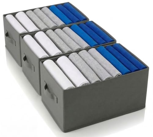 edihome, Organizer Armadio con Divisori per Cassetti, Contenitori Salvaspazio per Vestiti e Jeans, Organizzatore Pieghevole per Magliette e Biancheria (Pack 3 unità - 8 Divisori - Grigio scuro)