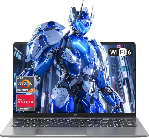 Tivique 2026 Ordinateur Portable 15.6 Pouces, PC Portable Gamer ave Ryzen 7 5700U (jusqu'à 4.3GHz) 8C/16T, 16GB RAM DDR4*2 + 512GB SSD M.2, 1080 FHD, BT5.2, USB3.2, Type-C, HDMI, Rapide 65W, WiFi 6