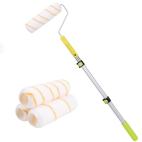 HISUEKIG Rullo da Pittura con Manico Telescopico, Set Rulli Di Vernice con 3 Copri Rulli In Fibra, Asta Di Prolunga Regolabile, Facile Da Usare, Kit Di Verniciatura per Murale Pareti Soffitti