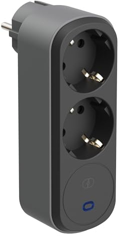 Electraline 55104 Prima Dubbeladapter 2 Uttag 16A (2P+E) Schuko Front, med överspänningsskydd, 2 Schuko Uttag Grenuttag, Svart/Grå