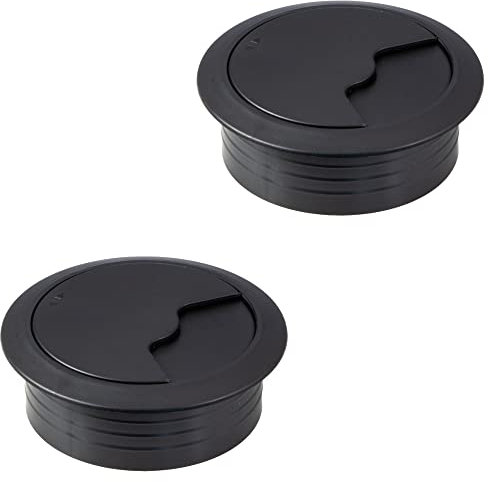 Gedotec 2 x Kabeldurchführung für den Schreibtisch, schwarz, Ø 60 mm, Bohrer, Tisch, hochwertiger ABS-Kunststoff, runde Kabeldurchführung, Kabelführung zum Drücken, Schreibtischkanal,