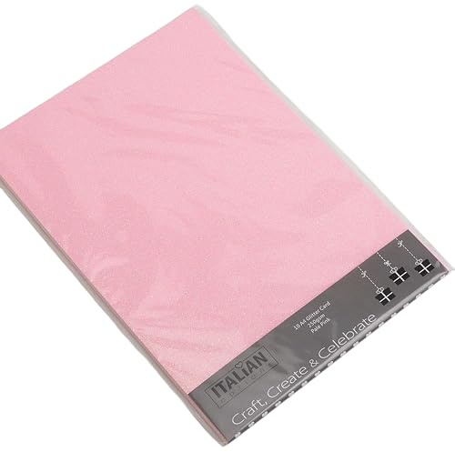 Italian Options Non-Shed Glitter Cardstock Paper, Sturdy Glitter Card for Electronic Die-Cutter Machines, Christmas Crafts and Card Making Supplies, 10 Coloured Sheets, A4, 250gsm, Pale Pink