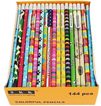SKKSTATIONERY Assorted Colorful Pencils, Wooden Pencil with Eraser, Pencil Assortment, Novelty Pencils, Awards & Incentives, No.2 HB, Back to school, 12 Assorted Colors 144/box.
