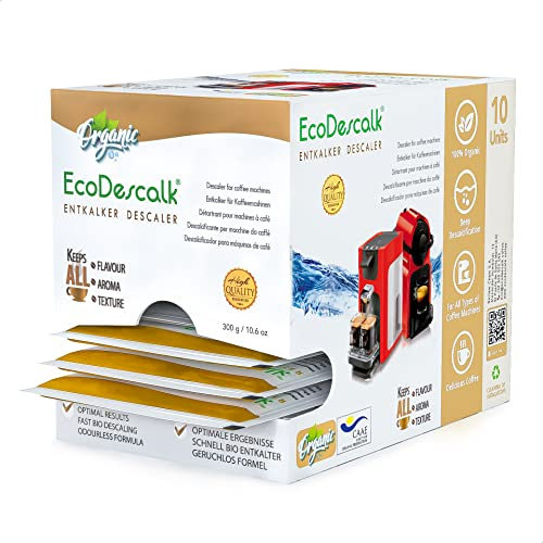 EcoDescalk Ökologisches Pulver, 10 Beutel. 100% Natürlicher Entkalker. Entkalkung Reiniger für Kaffeemaschinen. Alle Marken. 10 Entkalkungsvorgänge.