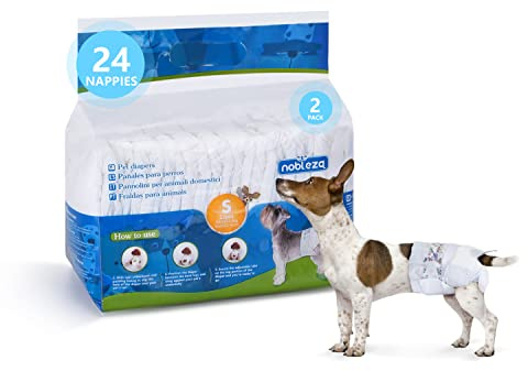 Nobleza 24x Pañales para Perros Desechables Hembra Cachorro Entrenamiento Pañales Súper Absorbente Envolturas para Mascotas Paquete de 24 Cintura 22-40CM ，S