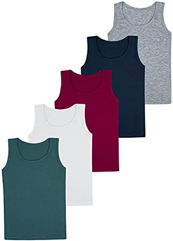 LOREZA ® 5 sous-vêtements de garçons - Débardeur en Coton - Basics - Coton (140-146 (10-11 Ans), Modèle 3-5 Pack)