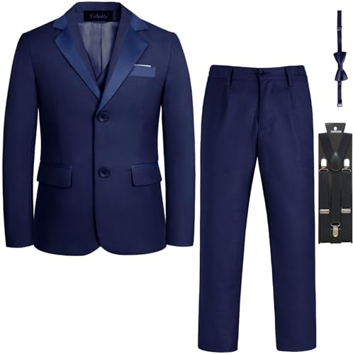 LOLANTA Traje para Niño de Corte Ajustado, Clásico Negro o Azul, para Boda (7-8 Años, 130)
