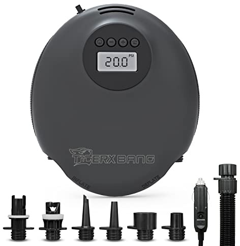 TIGERXBANG Sup pompa elettrica 20 PSI ad alta pressione con schermo LCD digitale portatile, pompa ad aria elettrica per attacco auto gonfiabile -12 V DC, funzione di spegnimento automatico