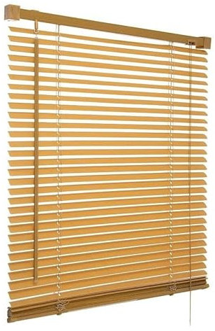 Teak - Wood grain Effect PVC venetian Blind - Width 120cm x Drop 150cm - 25mm Horizontal Slats - Easy Fit Trimmable fitting with Tilt control Wand Mechanism
