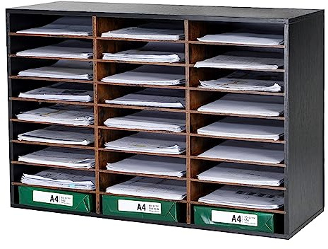 GUUSII HOME Schreibtisch Organizer Schwarz Groß Briefablage A4 Stapelbar Quer Papierablage Aufbewahrung Ablagesystem Organisation Büro Ablage Dokumentenablage 27 Fächern Größe 80x55.1x30.5cm (Schwarz)