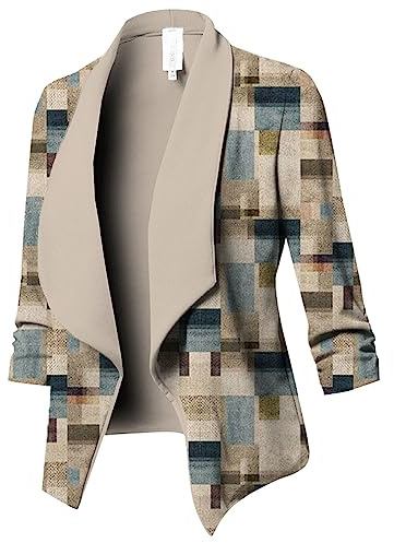 MJGkhiy Blazer Donna Elegante Corto Aperto Davanti Colletto Cappotto Coprispalle Giacca da Ufficio Carriera Tailleur Giacca Cardigan Gilet OL Giacca Cardigan Blazer Donna Corto Fantasia