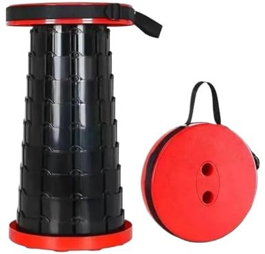 KCHYCV Tragbarer Teleskop-Klapphocker, Outdoor-Camping, einziehbare Hocker for Reisen, Wandern, Strandstuhl, Faltbare Angelhocker-Stühle (Color : Black-Red)