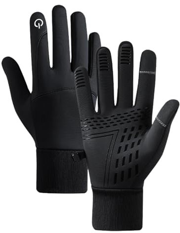 Yuqilin Fahrradhandschuhe Winter, Thermo Handschuhe Herren, Handschuhe mit Touchfunktion, wasserdichte Handschuhe, Anti-Rutsch Winterhandschuhe, zum Wandern Klettern Reiten (Schwarz/XL)