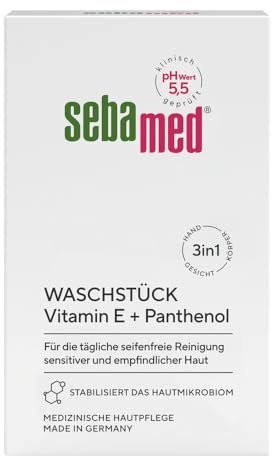 Sebamed seifenfreies Waschstück 100 g, für die tägliche seifenfreie Reinigung sensitiver und anspruchsvoller Haut, zur Hand-, Gesichts- und Körperreinigung geeignet, Made in Germany
