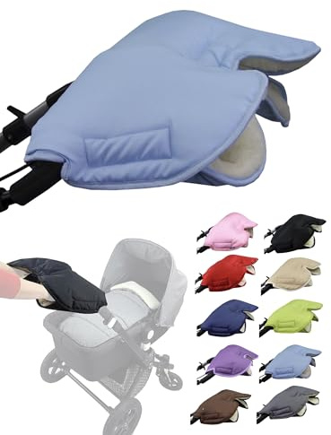 Muff handske [Handvärmare för barnvagn] handmuff buggy med lammull vattentät vindtät universalstorlek för barnvagn, buggy, hjulsläp (ljusblå)