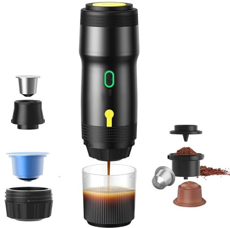 Jenmayt 3 en 1cafetera eléctrica portátil de café espresso,20 bares Cafetera Eléctrica de Cápsulas,compatible con cápsulas NES/DG y café molido,Calefacción inalámbrica,para camping/viajes/oficina