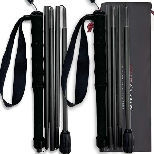 OKHEALING Vandringsstavar 【ultralätt 】Kolfiber 5 sektioner, set med 2, vandringsstavar, bergsklättringsutrustning, promenadmössa, fukttransporterande med förvaringsväska, unisex (130 cm)