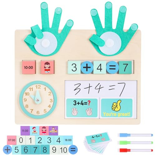 Zourglow Montessori Learning Toys for 3 4 5 Year Olds, Educational Math Toy with Finger Counting, Number Blocks, Wooden Learning Clock, Writing Tablet, Math Game Set for Boys Girls Toddlers 3 4 5 6