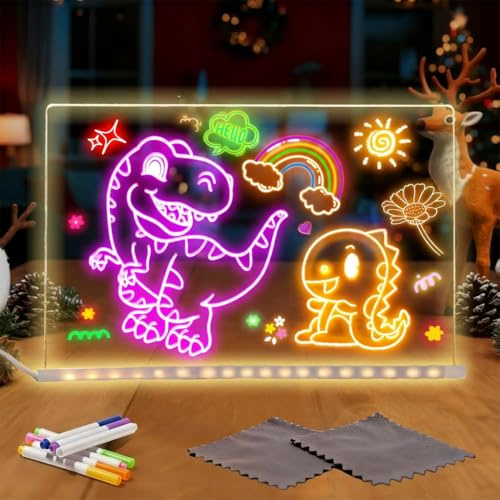Pizarra Luminosa LED - Tablero De Dibujo Acrílico Iluminado Con 7 Rotuladores De Secado Rápido | Lienzo Luminoso Para Escuelas Infantiles Viajes Interiores