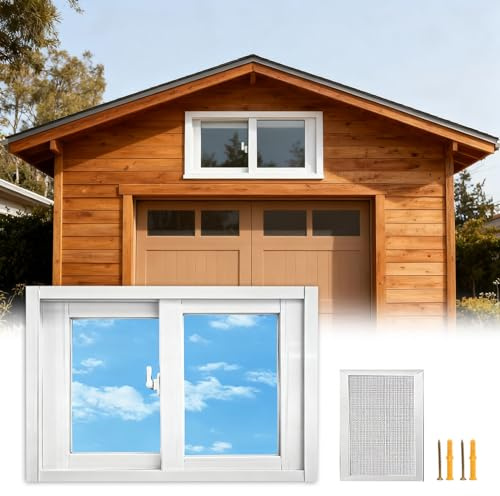 Aluminum Basement Windows 31x12 31x16 32x14 32x16 Sliding Window with Screen Shed Windows with Locking Garage Door Windows for Bathroom Shed Chicken Coops Replacement Windows(White,24x16)