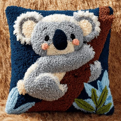 kitphoenix Knüpfkissen Set Tier Koala Latch Hook Kissen Kit Für Kinder Oder Anfänger Erwachsene Zum Selber Knüpfen,Diy Knüpfteppich Knüpfpackung,Knüpfhaken Set 43 X 43 Cm