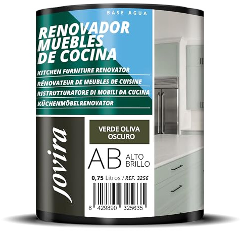 JOVIRA PINTURAS Pintura renovadora para Muebles de Cocina, acabado Alto Brillo al agua. Especial para renovar muebles de cocina, puertas, baños, etc. (750 ml, Verde oliva oscuro) T