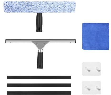 Neuytiky Kit Lavavetri Professionale,Kit per La Pulizia Delle Finestre con Ganci,Tergivetro in Acciaio Inox,per La Pulizia Di Finestre,Bagno,Doccia,Auto