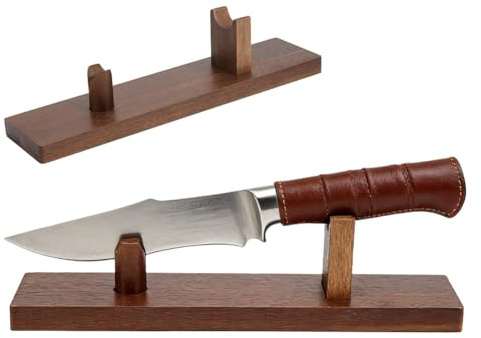 UNICRAFTALE 1 Unidades cuchillo de madera soporte de exhibición marrón solo cuchillo hoja fija colección escaparate para cuchillo de bolsillo organizador cocina salón rústico decoración del hogar
