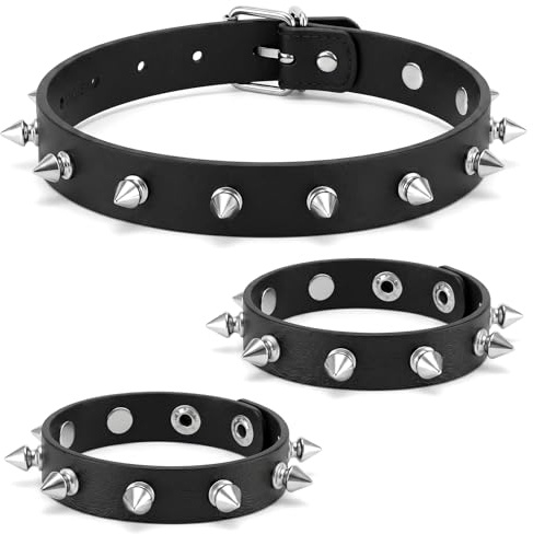 HaiFafafaing 3 Pcs Studs Choker and Bracelet Set- Stud Choker Rock Emo