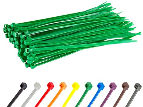 Gocableties Green Cable Ties, 200mm x 4.8mm, Pack of 100, 8 Premium Nylon Zip Ties, Multi-Purpose Plastic Tie Wraps, Secure Self-Locking Mechanism, for Home, Garden, Office and DIY