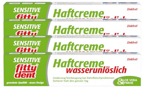 fittydent sensitive Haftcreme, Klebt statt nur zu haften – einen ganzen Tag, Für Voll- und Teilprothesen, Mit der Pflegewirkung von Aloe Vera und Myrrhe, 40 g