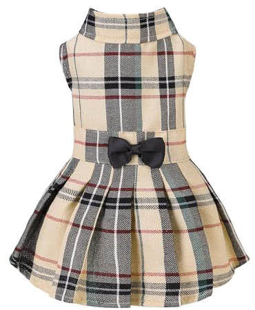 PUPTECK Classic Plaid Dog Dress Cute Puppy Clothes Outfit Small
