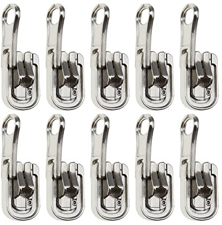 10x Kit de reparación de cremalleras plateadas 5 #, deslizadores de tiradores de cremalleras de resina de repuesto con topes en forma de U para tiendas de ropa de doble cara 37x12mm