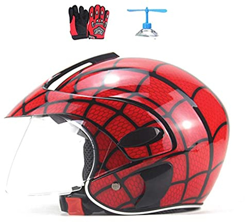 SUNSHXP Motorcycle Helmet for Kids, Spider Web Kids Half Helmet Glove Electric Bike Cycle Skateboard Scooter Moped Helmet Boys Girls Childs Age 2-7,E