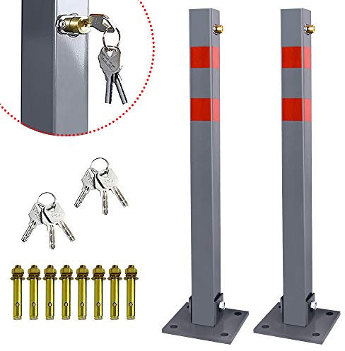 Randaco Parkpfosten Parkplatzsperre 3 Schlüssel Sperrpfosten klappbar Stahl Robust Standfuß Stabil Park Poller Set, 2 Stück
