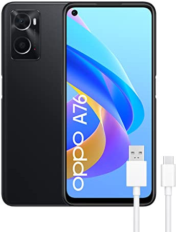 OPPO A76 – Smartphone 128GB, 4GB RAM, Dual SIM, Pantalla 6,56”, Cámara 13MP+2MP, Cámara selfie 8MP, Batería 5000mAh, Carga Rápida 33W - Negro